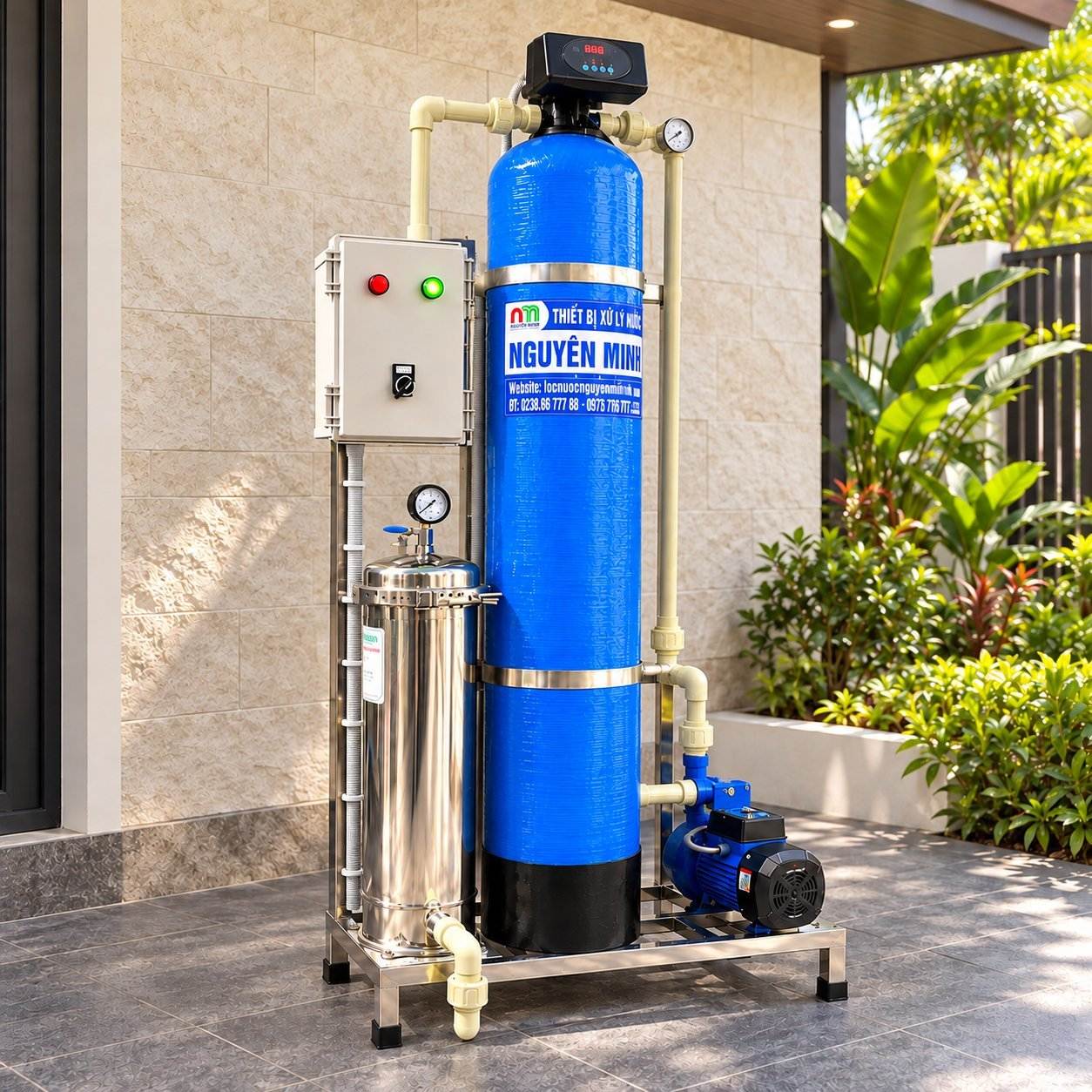 Lọc nước một cột, dây điện gọn